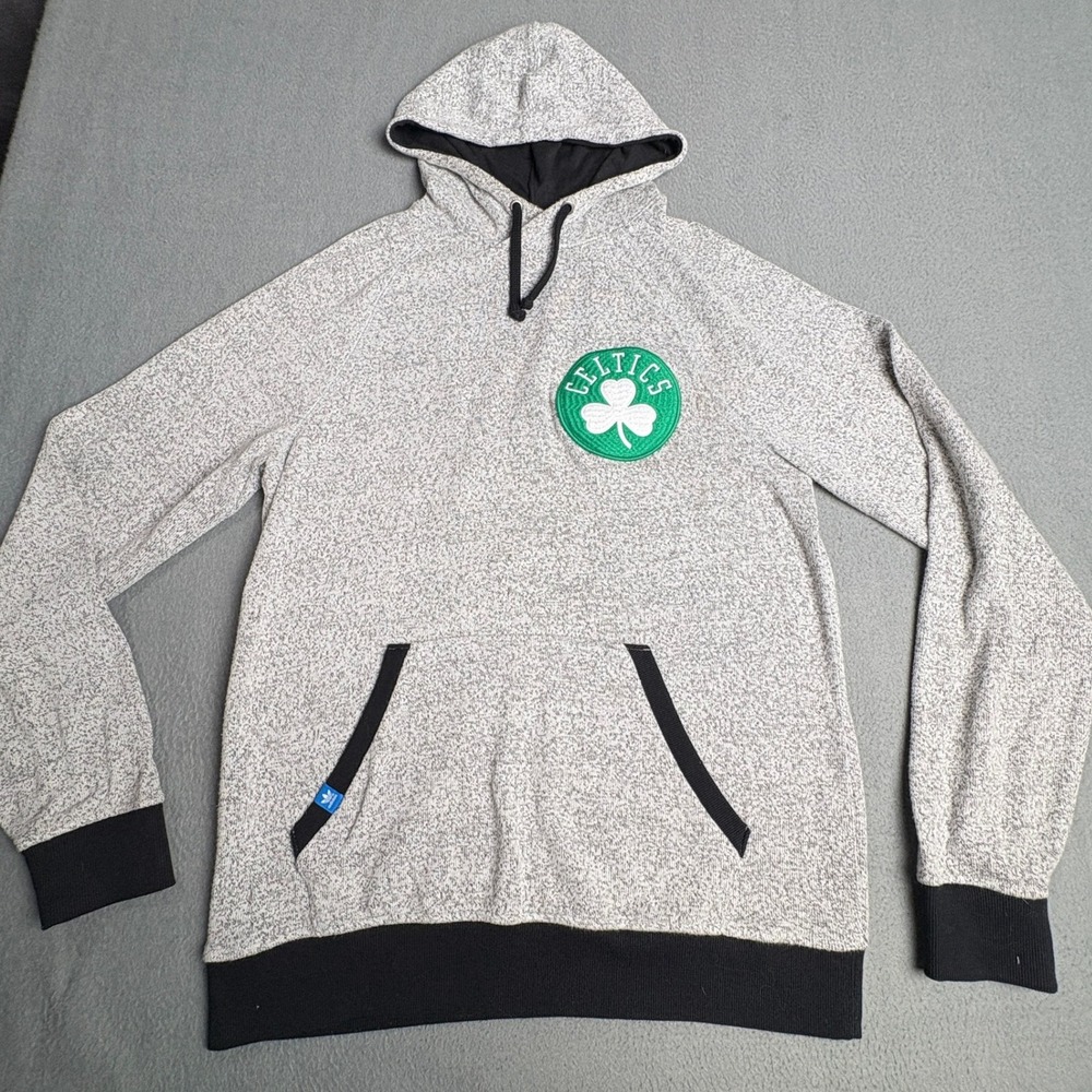 Adidas Boston Celtics NBA Hoodie Marled Grey Black Pullover Sweatshirt Mens‎ L